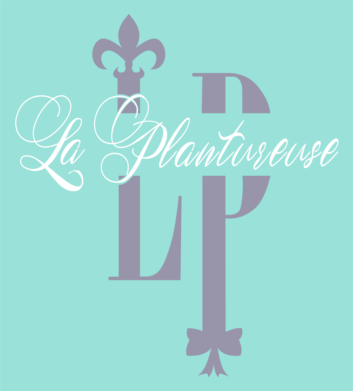 La Plantureuse Logo with Purple LP, White La Plantureuse, and Blue Background.